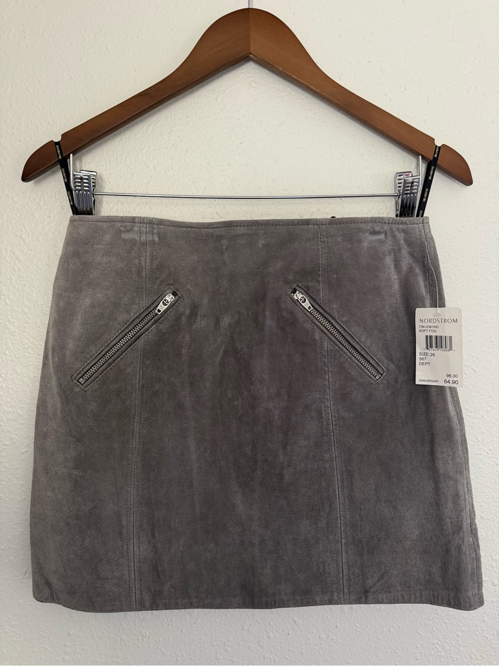 BLANKNYC Soft Fog Gray Suede Zip Pocket Mini Skirt 26 NWT